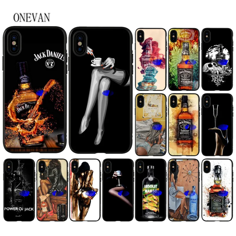 

Girl drink wine bottle vodka artwork black soft Phone Case for iPhone 7 8 6 6S Plus X XS MAX 5 5S SE XR Cover