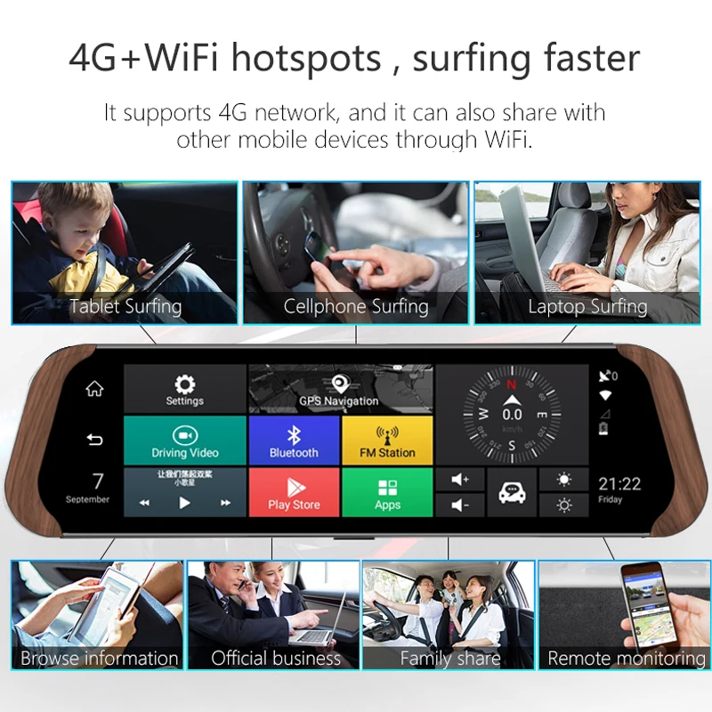 Зеркало заднего вида ANSTAR 4G Android 10 дюймовый видеомагнитофон 1080P ночное видение GPS Wi