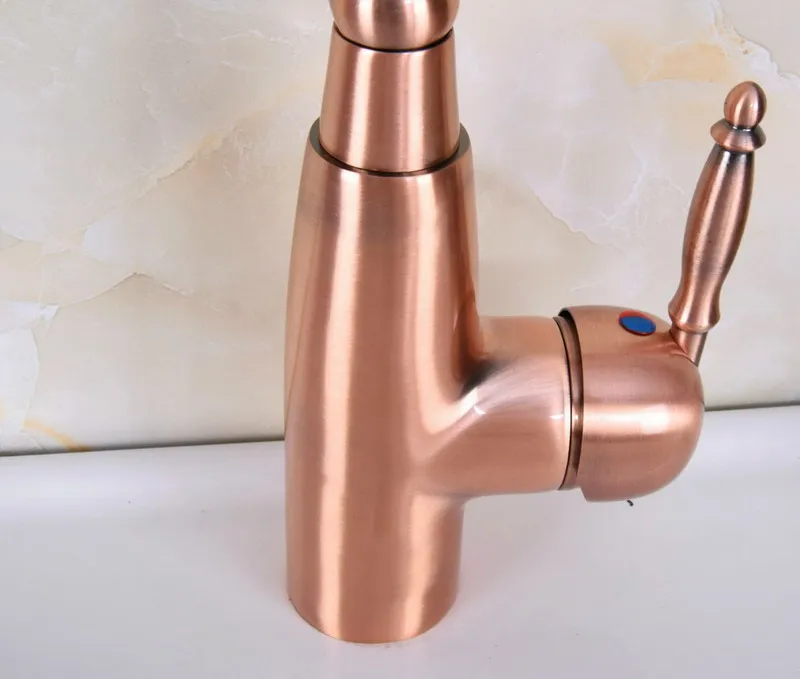 Antique Red Copper Brass Single Handle One Hole Bathroom Kitchen Basin Sink Faucet Mixer Tap Swivel Spout Deck Mounted mnf633