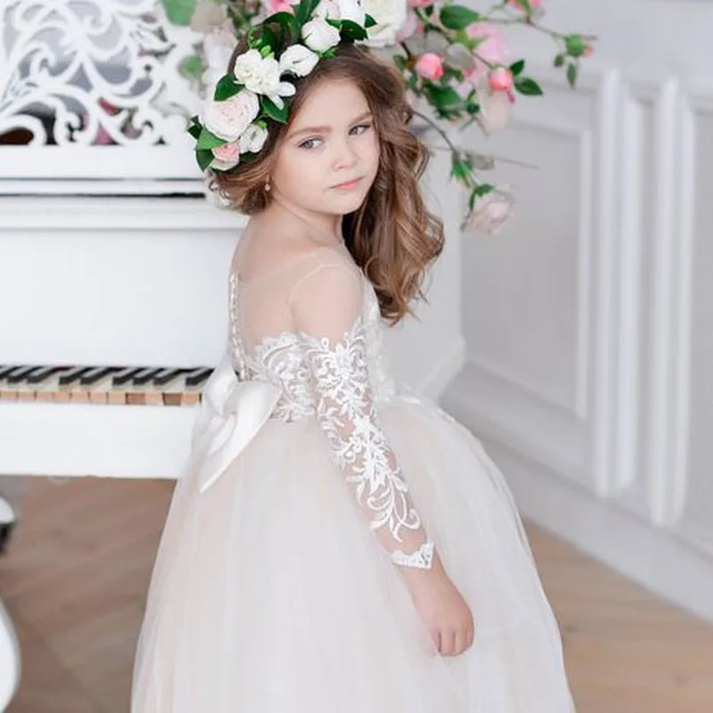 07 Champagne Flower Girl Dress Ivory Tulle Toddler Lace Appliques Girls Birthday Christmas Wedding Party Dress Baby Girl Special Occasion Dress Girls First Communion Dressss for Girls, Teenagers Kids Party Gowns (2)