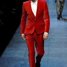 Мужские костюмы с отворотом, на одной пуговице, красный цвет, модные смокинги для мужчин, костюмы для свадебной вечеринки, приталенный Блейзер для жениха(пиджак+ брюки+ жилет