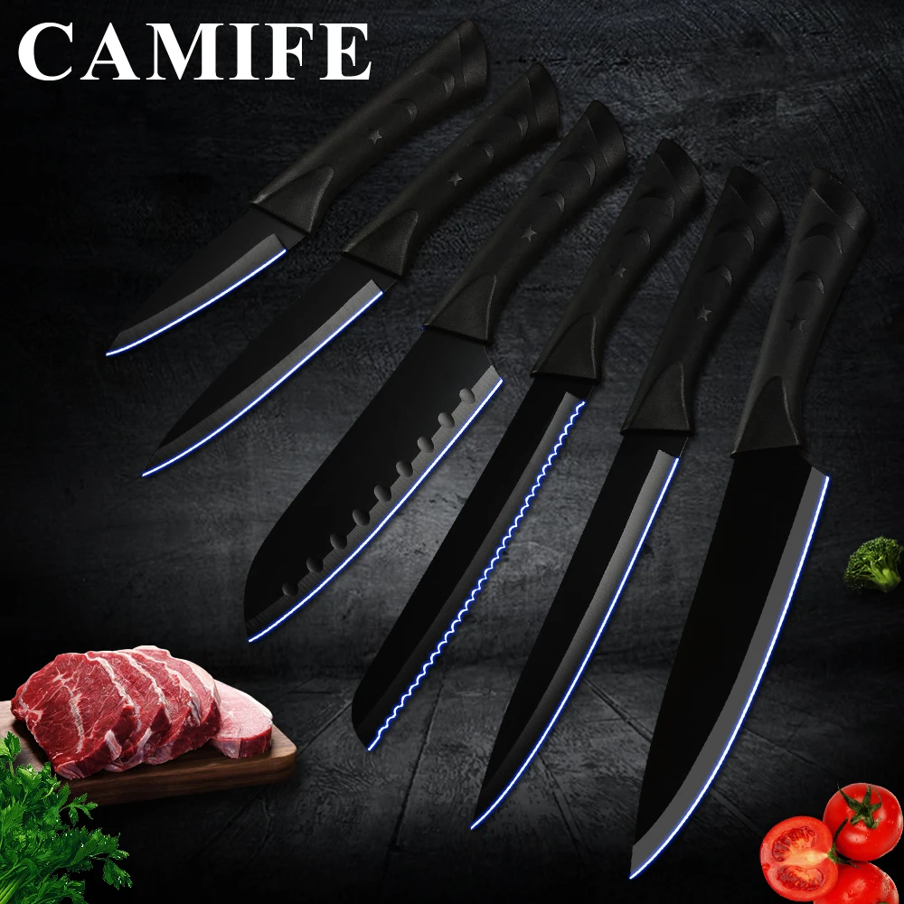 

Black Stainless Steel Knife Kitchen Knife 6 Pcs Set Ultra Sharp Blade Cooking Kitchen Knives Kitchen Accessories Tools Dropship