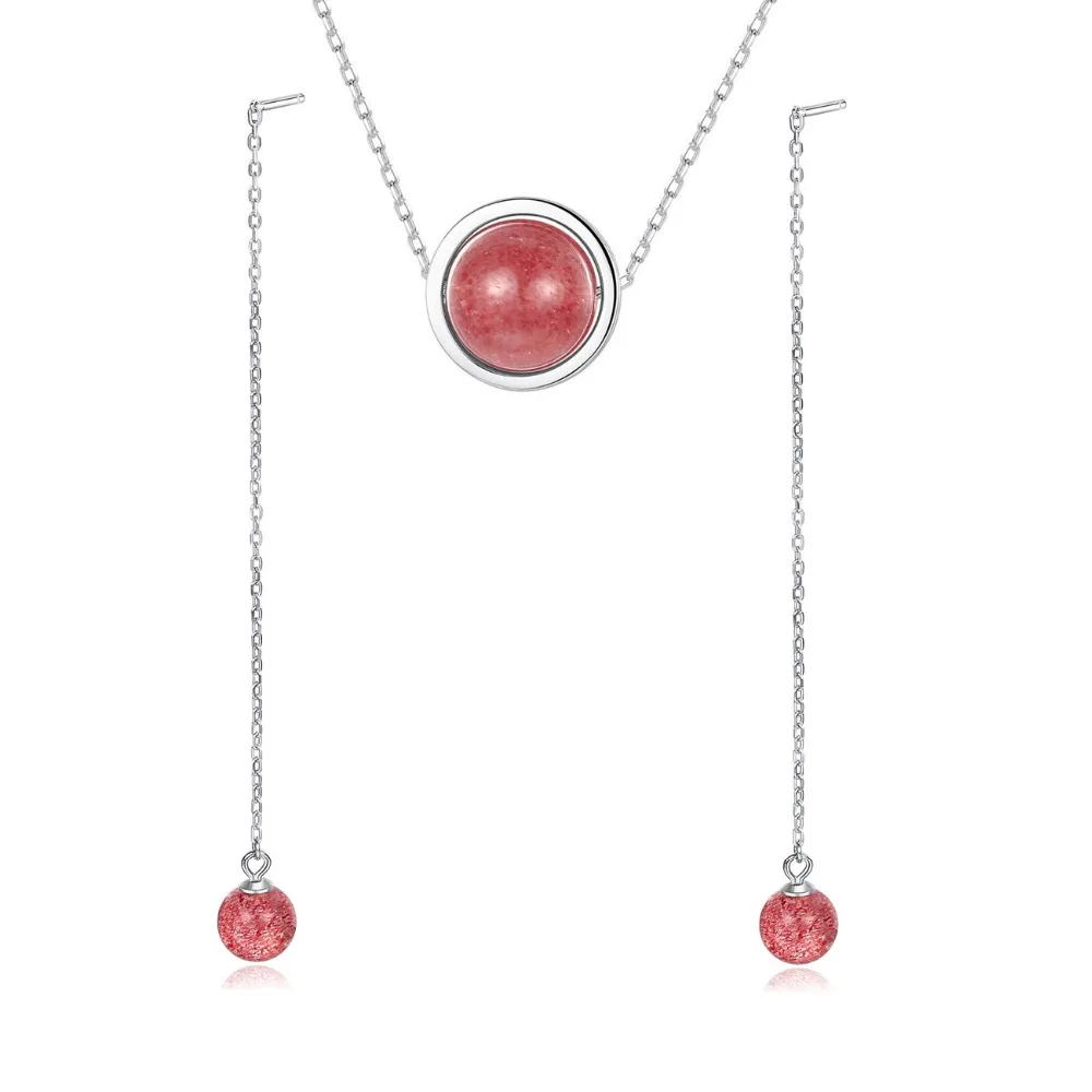 

Silver Jewelry Sets 100% 925 Sterling Silver Jewelry Sets With Strawberry Quartz Stone
