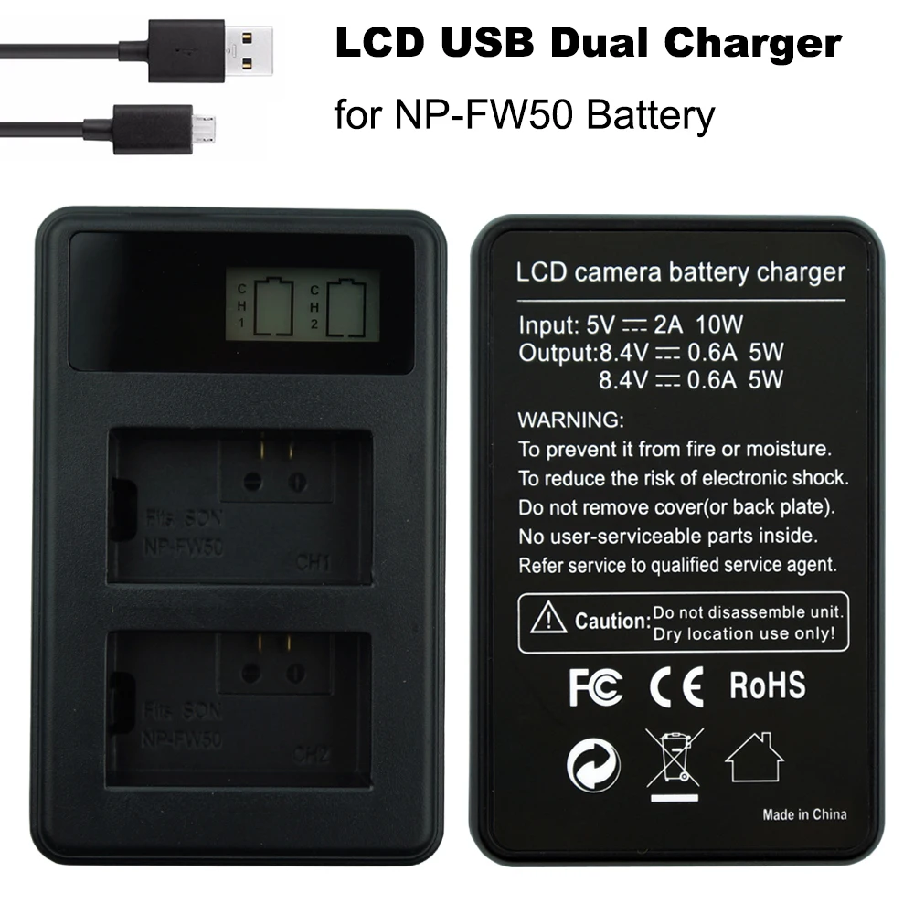 

NP-FW50 Battery Charger NP FW50 LCD USB Dual Charger for SONY NEX-3 NEX-5 NEX-6 SLT-A55 A33 A55 A37 A3000 A5000 A6000 Camera