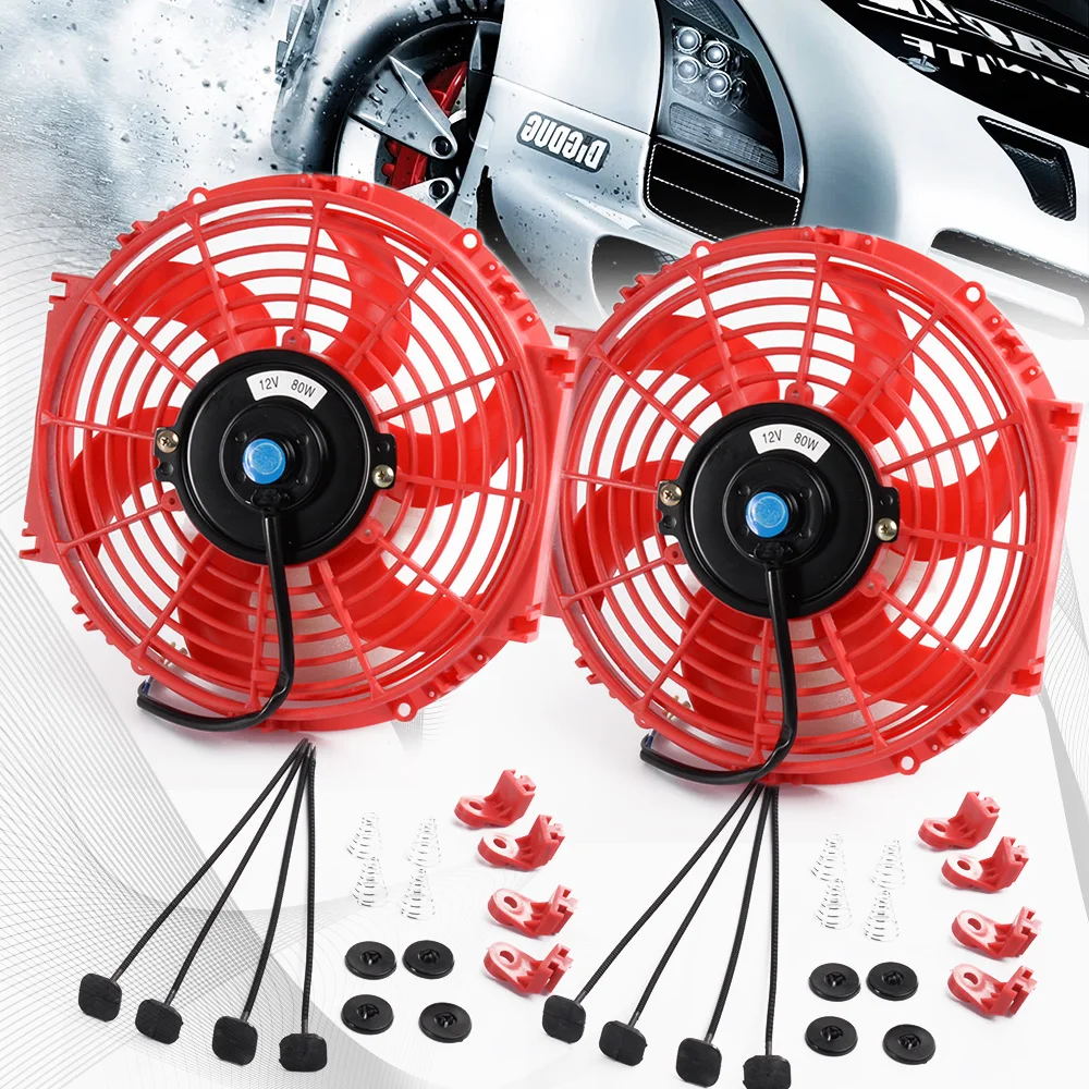 2x 10" inch Universal Slim Fan Push Pull Electric Radiator Cooling 12V