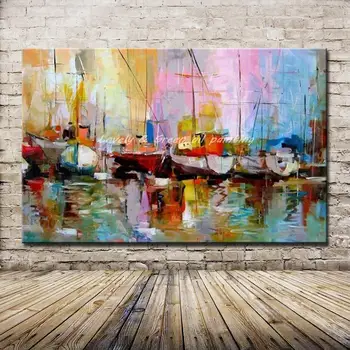 

Arthyx Pictures Hand Painted Modern Abstract Boat Landscape Oil Paintings On Canvas Art Wall Painting For Living Room Home Decor