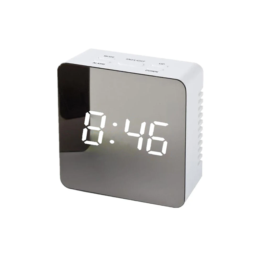 СВЕТОДИОДНЫЙ цифровой зеркальный будильник, Повтор, настольные часы, будильник, светильник, электронный, большое время, отображение температуры, украшение для дома часы - Цвет: Cool White