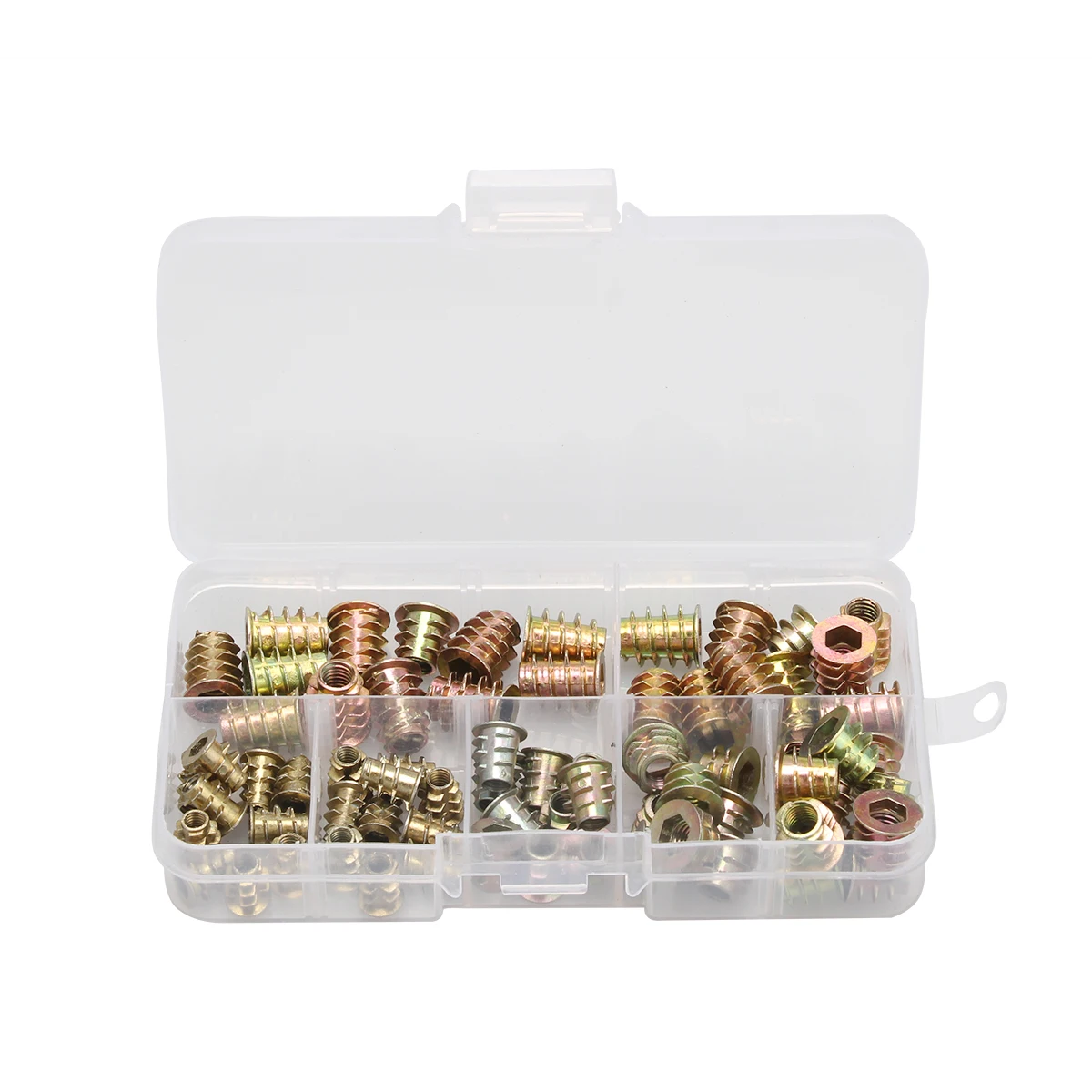 

70Pcs M4 M5 M6 Zinc Alloy Thread For Wood Insert Nut Flanged Hex Drive Head Nuts Assortment Kit