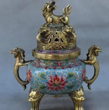 

11" Fine Cloisonne Enamel Gilt Dragon Lion Beast Incense Burner Censer Incensory