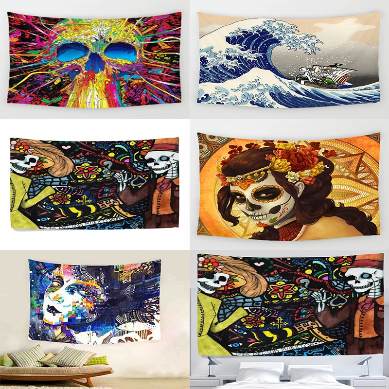 

Colorful Skull Painting Pattern Tapestry Polyester Wall Hanging Tapestry Beach Picnic Yoga Rug Mat Home Crafts Decoration 1pc