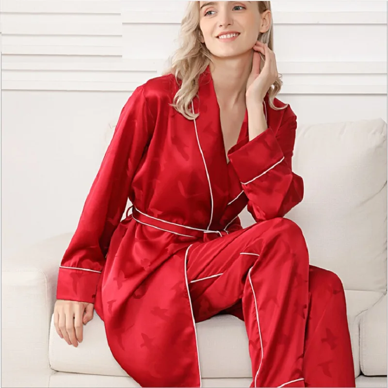 Пижамы шелковые пятна летние женские 2019 сексуальные красные розовые пижамы для женщин спальный костюм пижама ночная пижама набор шелковые
