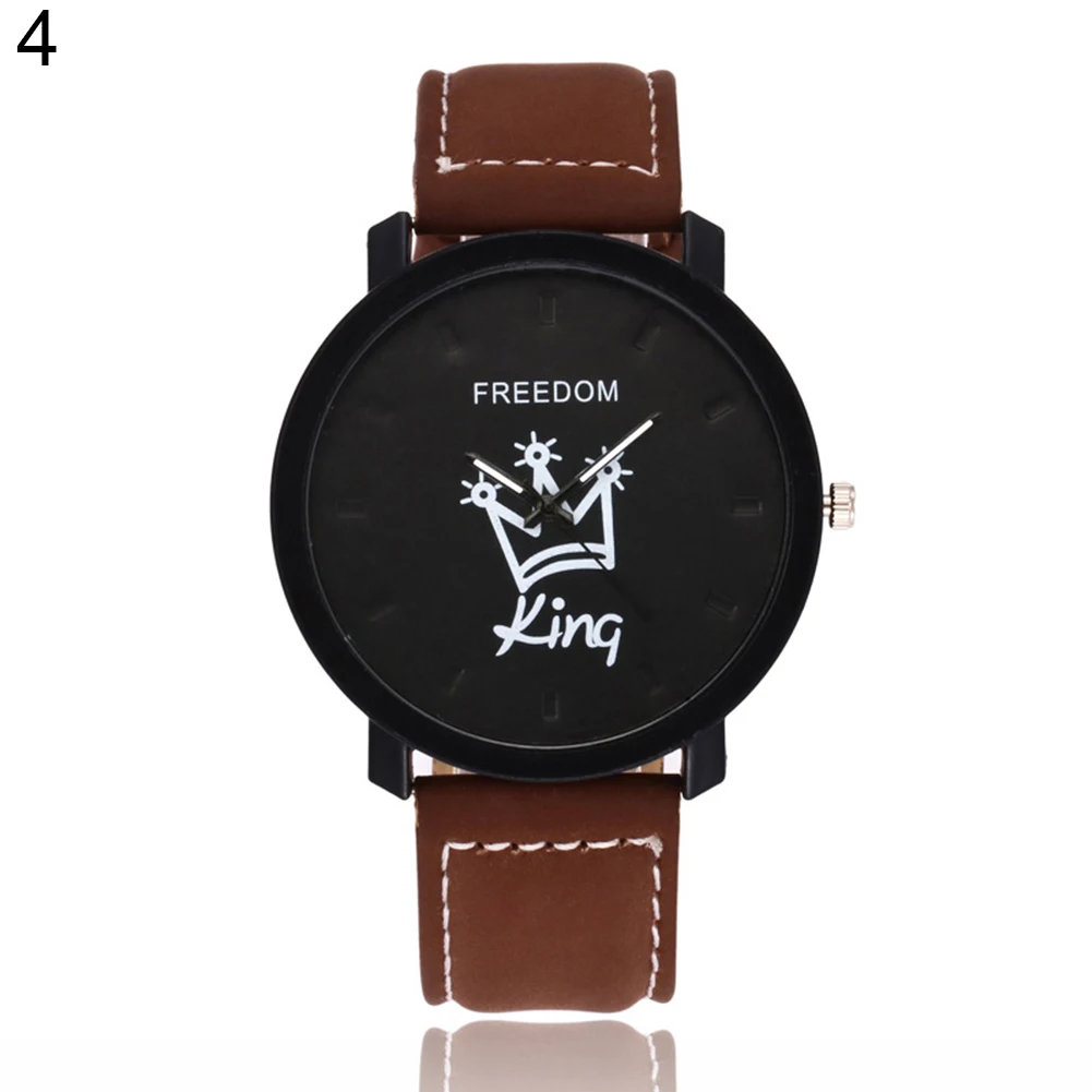  Newest Couple Queen King Crown Fuax Leather Quartz Analog Wrist Watch Chronograph 2017 Wom reloj mujer