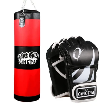 

Empty Kick Boxing Bag 100cm Training Fitness Punching Free Bag Hook Hanging MMA Muay Thai Fight Sandbag+1 pairs gloves