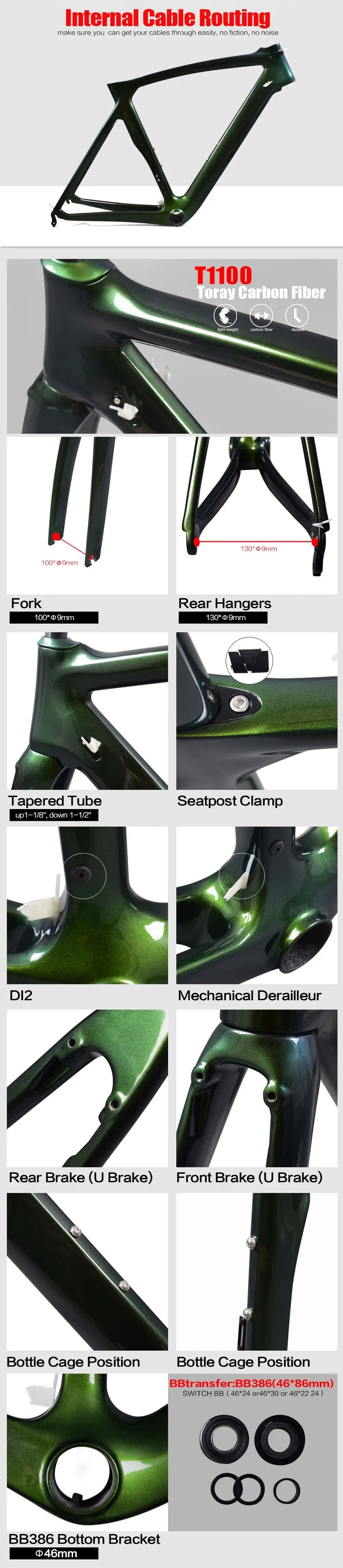 Perfect 2018 carbon bike chameleon frame matte or glossy finish carbon road frame BB386 carbon frame road airwolf Chinese carbon frames 12