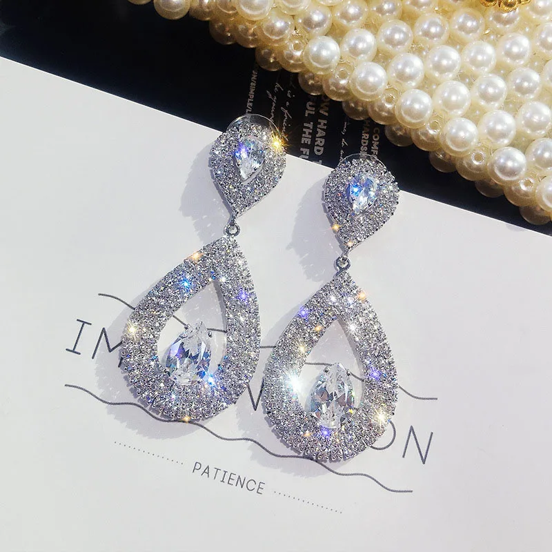 Корейский стиль серьги с кристаллами в форме капли для женщин Роскошные блестящие массивные серьги серебряные золотые вечерние серьги Модные ювелирные изделия
