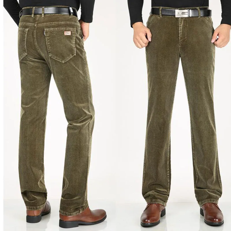 Зимние мужские вельветовые брюки вельветовые повседневные штаны толстые секции с высокой талией свободные стрейч среднего возраста
