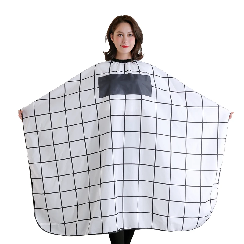 

Customized Logo Salon Plaid Hairdressing Cape Fashion Quadrille Check Pattern Hair Apron Gown Cover Styling Customer Cloth U1216