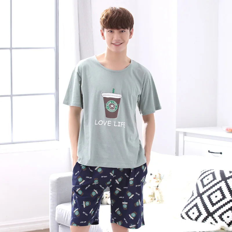

Yidanna Short Sleeved Sleep Clothing Nightwear Men Pajamas Set Casual Nighties Cotton Sleepwear Summer Male Lounge Fashion Suit