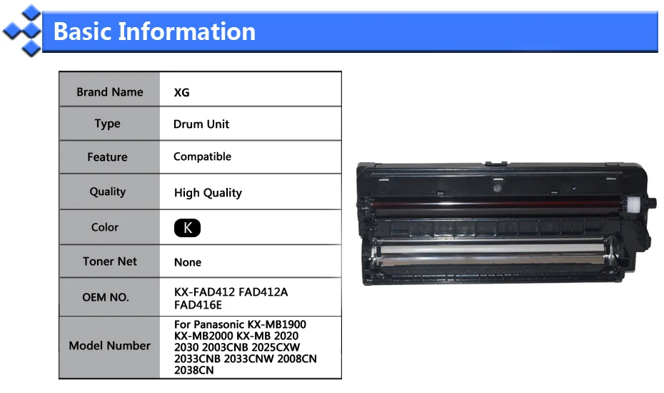 FAD412 KX-FAD412A FAD416 Drum Unit Compatible for Panasonic KX-MB1900 KX-MB2000 KX-MB 2030 2003CNB CXW