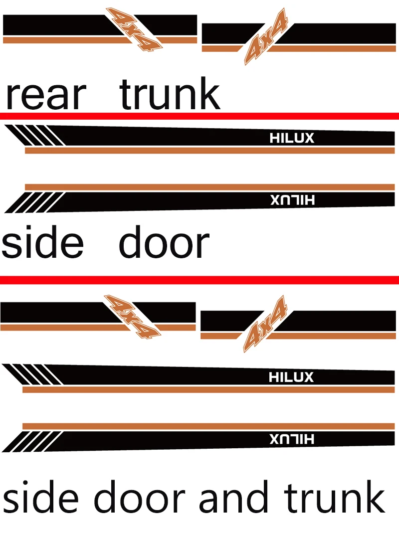 Автомобильные аксессуары, модифицированные наклейки, 4 шт., полоски, графические винилы, звукосниматели, защищают от царапин, наклейки на заказ для TOYOTA HILUX VIGO REVO