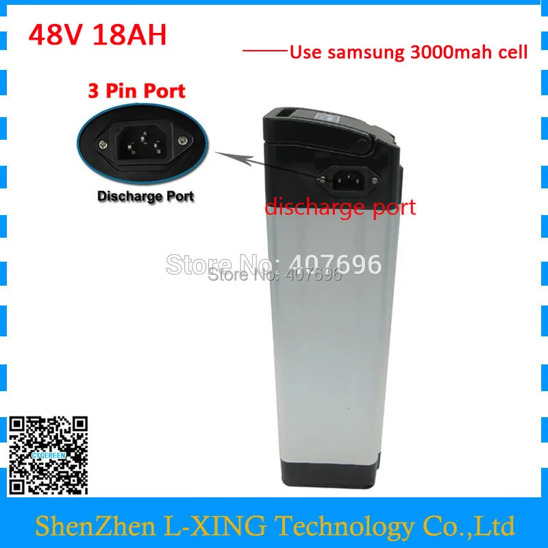 Free customs duty 48 v 18ah battery 48V silver fish Battery electric bike 48V 18AH use Samsung 3000mah cell 20A BMS 2A Charger