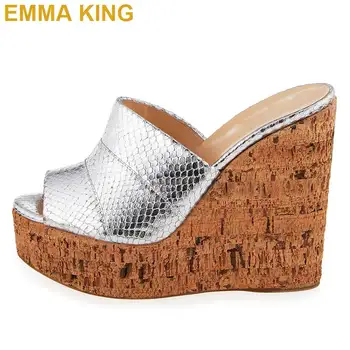

Super High Heel Wedges Sandals Wooden Platform Women High Heels Shoes Slip On Ladies Summer Sandals Leather increase Shoes Woman