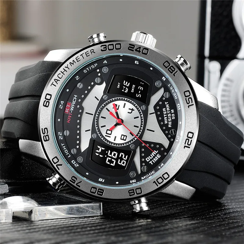 

Big Face TOP Men's Watch Deluxe Luxury Quartz Watch Men's Dual Time Zone Leisure Sports Waterproof Clock Relogio Masculino