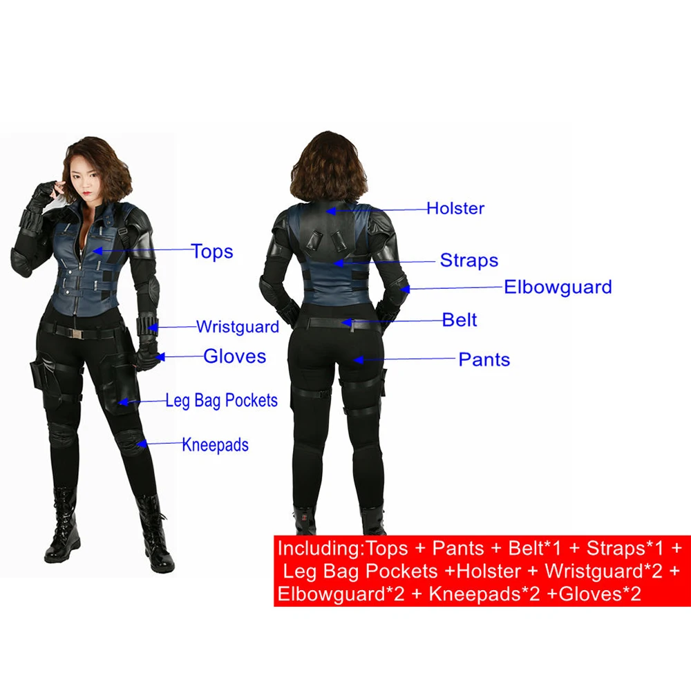 XCOSER Infinity War Black Widow Cosplay Natasha Full Set Costume Brand New PU Cotton Cool Halloween Cosplay Costume For Women