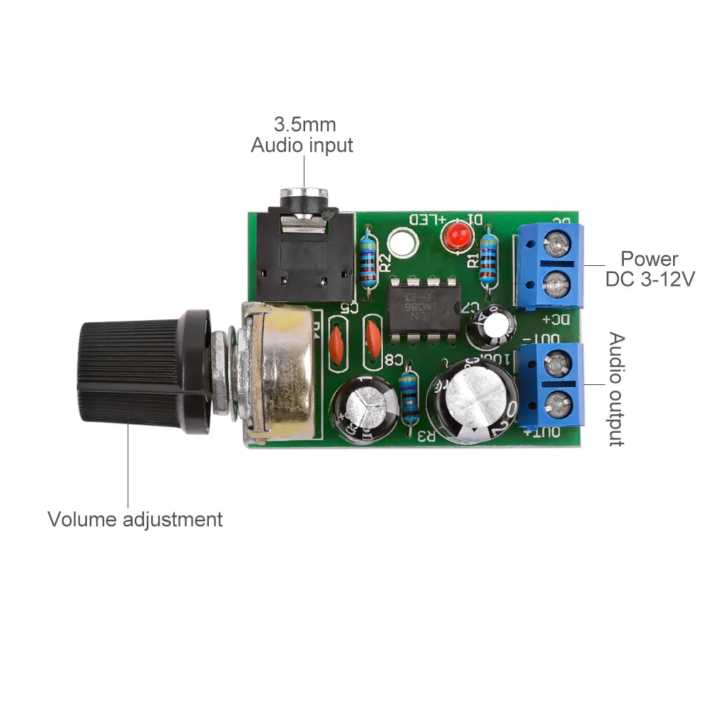 AIYIMA Mini LM386 аудио усилитель плата моно усилитель с регулировкой громкости DC3-12V Для 0,5-10 Вт аудио динамик DIY