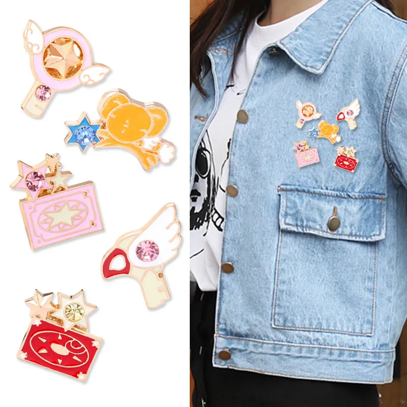 

5pcs Anime Card Captor Sakura CLEAR CARD KINOMOTO Star Wand Key Enamel Badge Pin Metal Brooch