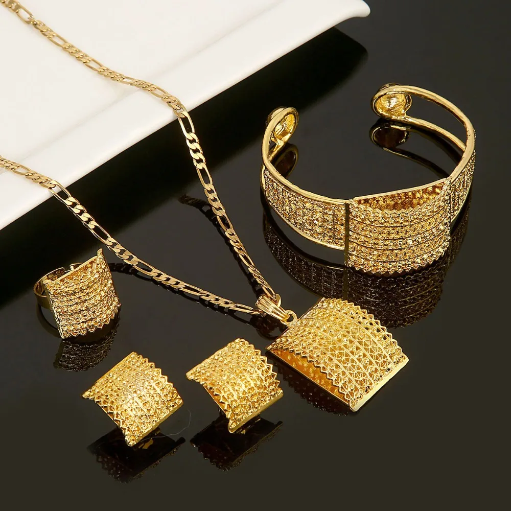 Ethiopian Jewelry Set Bride Wedding Pendant Necklace Bangle Earring Ring African Eritrea Habesha Sets