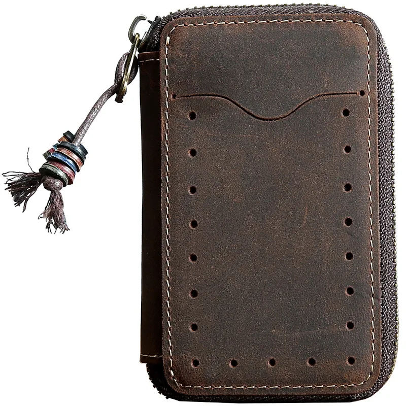 

2019 Vintage Real Genuine Leather Key Wallet Women chain Covers Zipper s Case Bag Men Holder Housekeeper Organizer