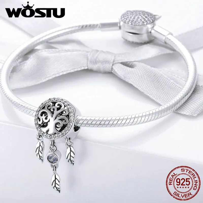 WOSTU Hot Sale Pure 925 Sterling Silver Dream Catcher & Tree Of Life Charm fit Original S925 Bead Bracelet Jewelry Gift BKC723