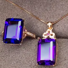 Природный натуральный аметист комплект ювелирных изделий 925 серебро 1 шт кольцо, 1 шт кулон, 1 пара серьги-гвоздики 7.5ct* 2 шт драгоценный камень# J19021408