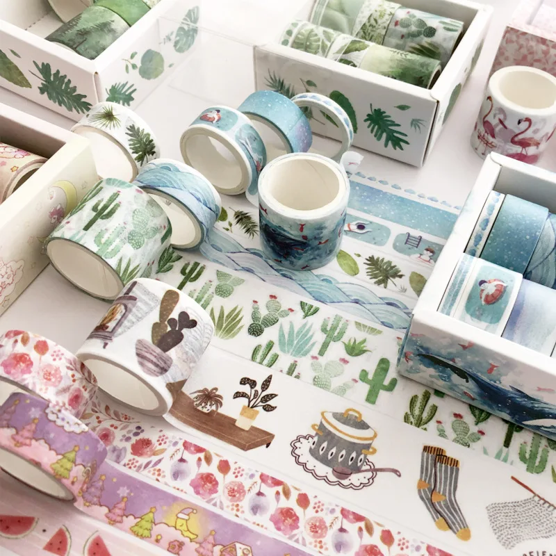 

8pcs/set Cartoon style Washi Tape Set Petal Flower Paper Masking Tapes Japanese sticker Diy Scrapbooking party decoration
