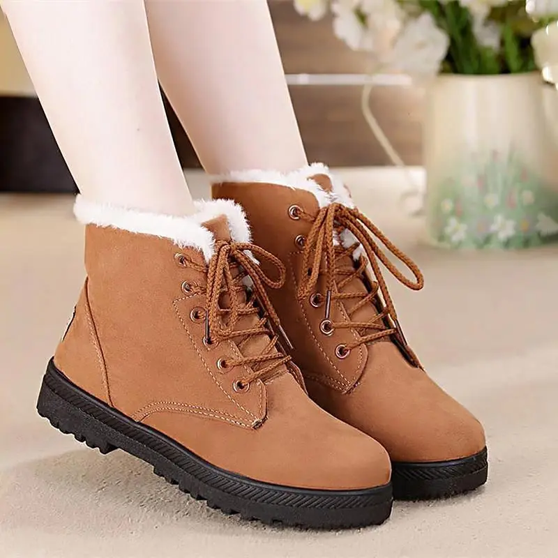 Classic Women Snow Boots Winter Boots Women Lace-Up Flat Heel