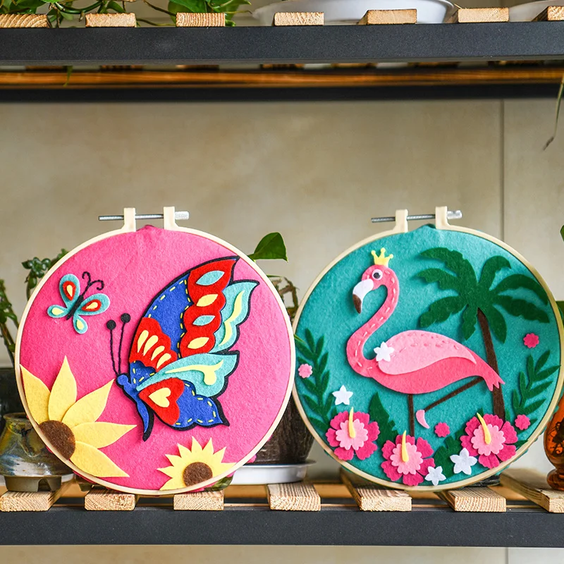 

2019 New Felt Craft Flamingo Butterfly Handmade DIY Fieltro Manualidades Cutting Material Craft Kit Kid Handcraft Needle Felting