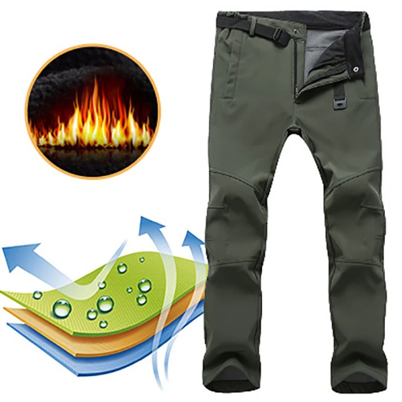 Men Winter Warm Cargo Pants Thermal Fleece Military Pants Mens Army Green Trousers Waterproof Windp