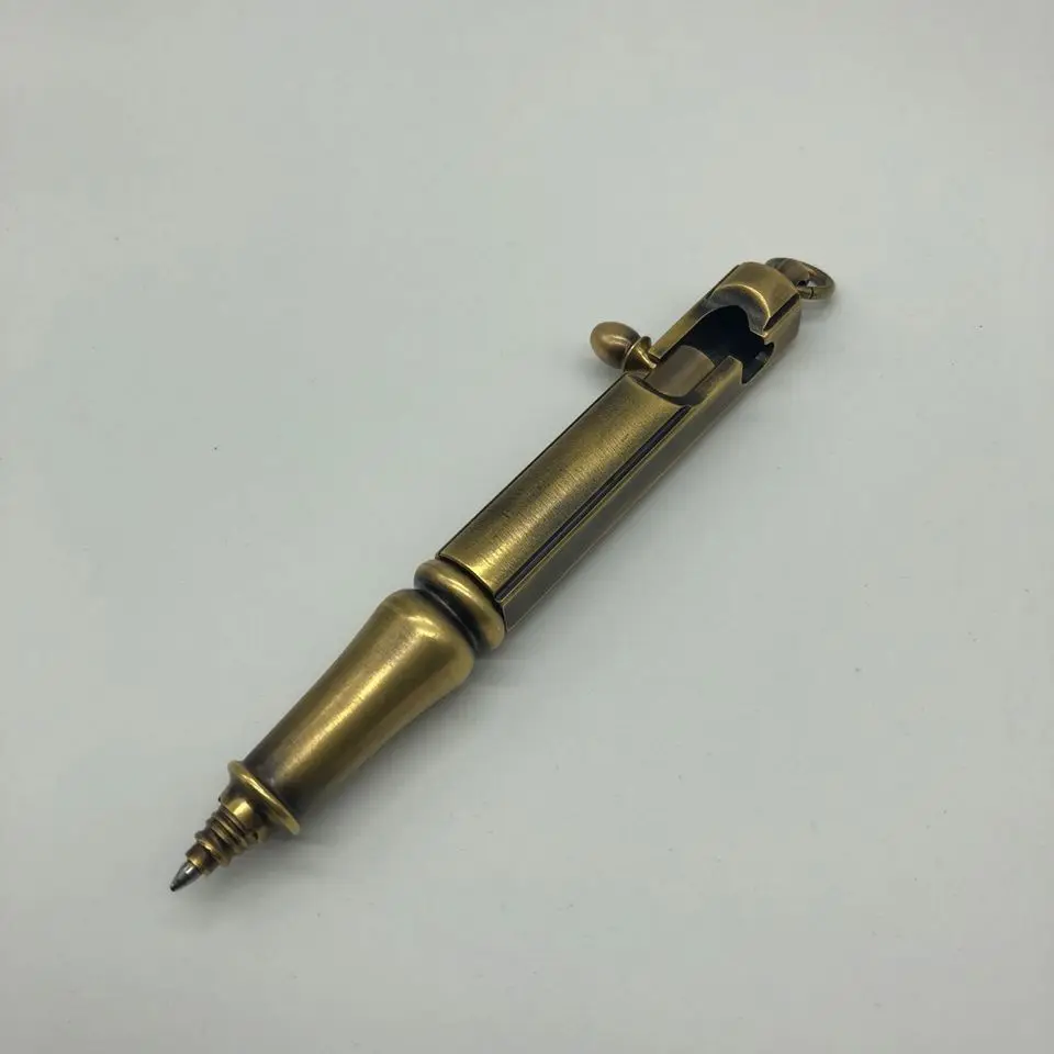 

New Brass Tactical Pen Vintage Design Pen Bolt Switch Etro Ball Point Pen Self Defense Supplies EDC Tool Gift