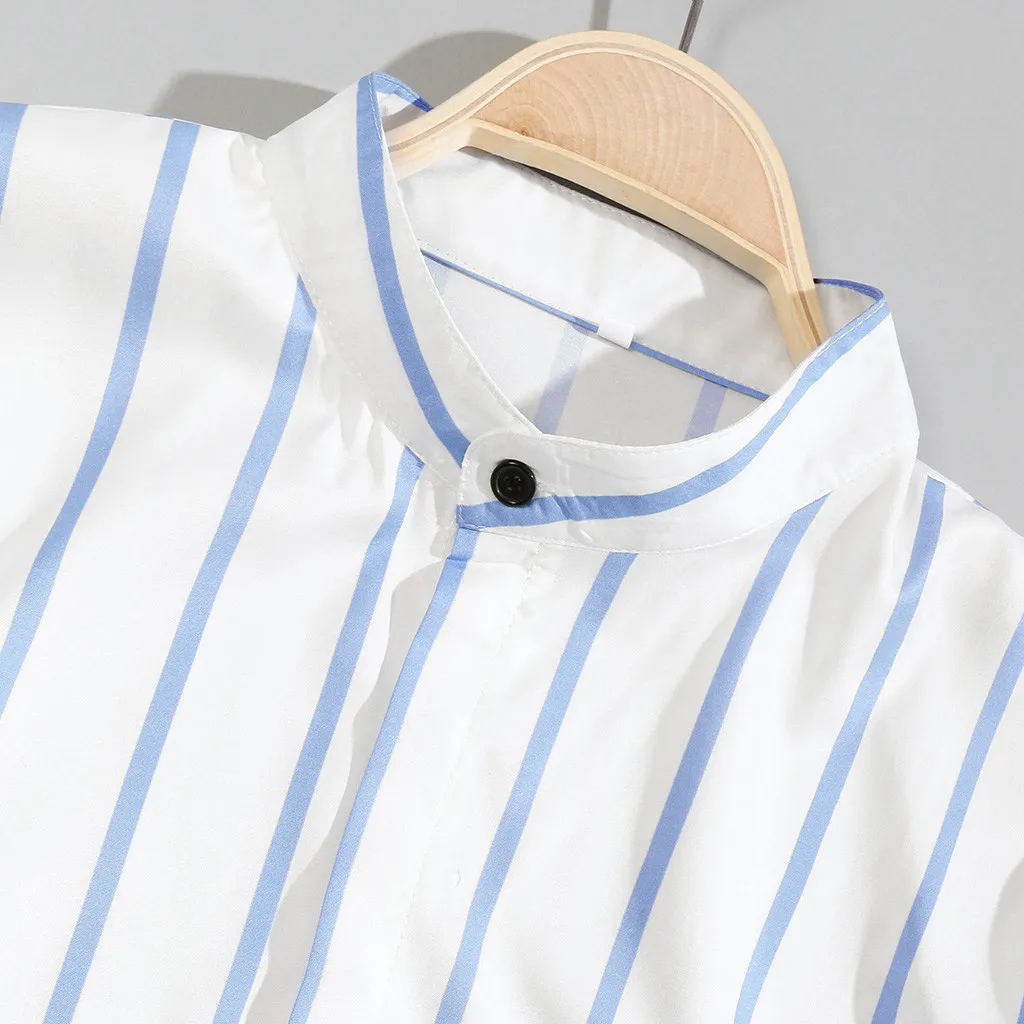 Feitong, Новое поступление, модные уникальные стильные мужские летние рубашки с этническим рисунком, короткие рукава, Хенли, блузка, рубашка в полоску