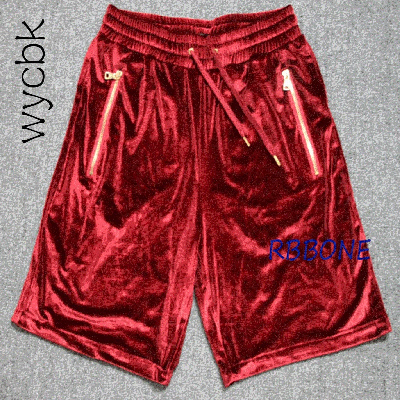 Fashion Hi Street Mens Velour Hip Hop Shorts Golden Zipper Velvet