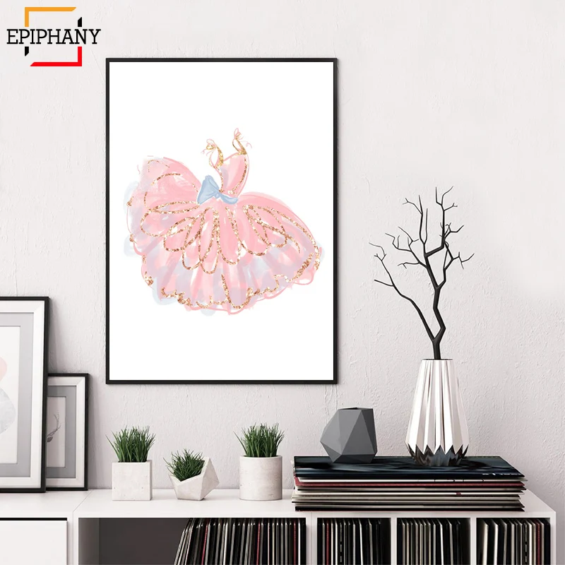 Детские розовые балетные тапочки для маленьких девочек с изображением принцессы лебедя; Картина на холсте; акварельные Мультяшные Плакаты для девочек; декор для комнаты