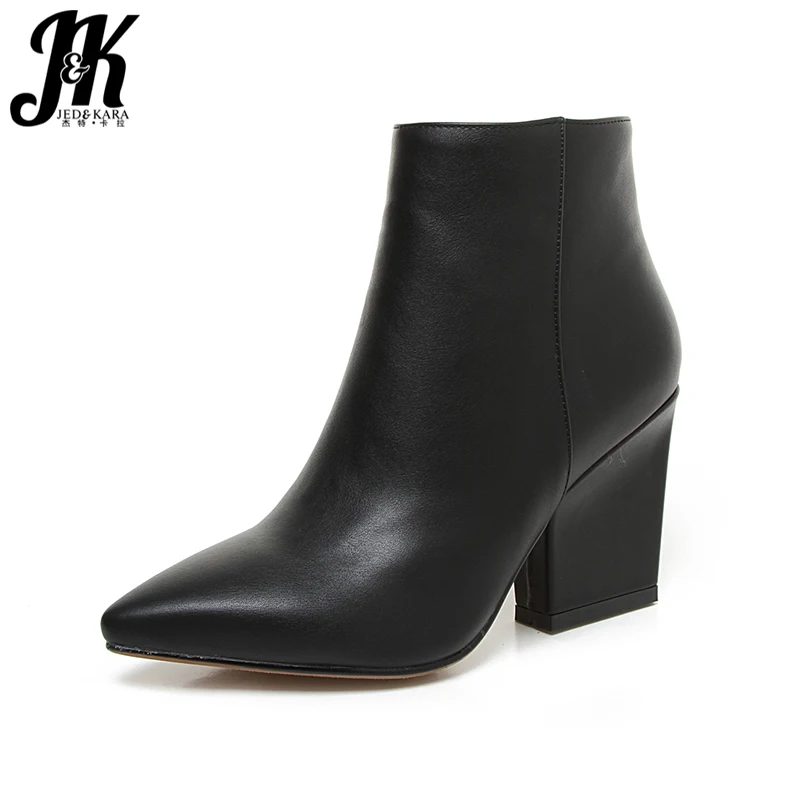 Goedkoop JK Volwassen Puntschoen Enkellaarsjes 2018 Nieuwe Collectie Herfst Winter Laarzen vrouwen Hoge Hak Cubaanse Schoen Bont Side zip Schoeisel