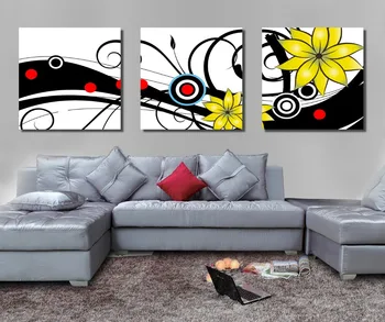 

hot sale 3 pieces abstract yellow flowers fashion living room wall art canvas nice quality printings