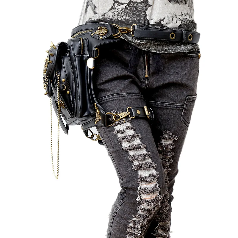 

New Steampunk Cross Body Rivet Skull Outdoor Tactical Waist Bag Hot Sale Creative Waist Pack
