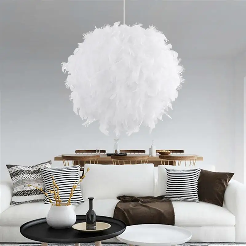 Романтичный подвесной светильник с белыми перьями E26/E27, подвесной светильник, торшер, декоративный подвесной светильник для гостиной, 30 см
