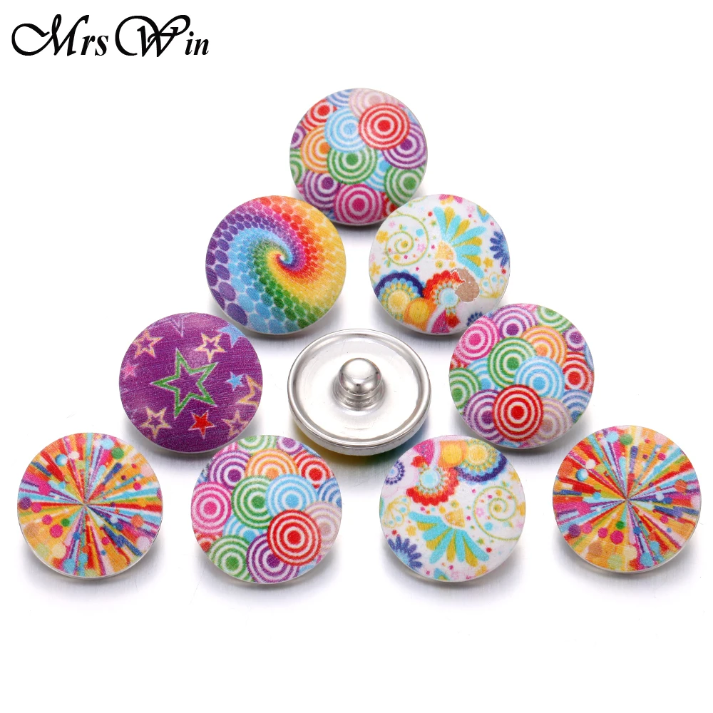10 Pcs/lot Colourful Round Wood Snap Buttons Fit 18mm/20mm DIY Snap