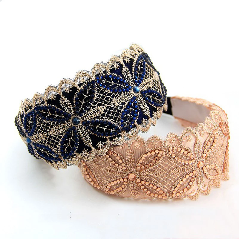 Najtaniej Koreańska nowa koronkowa opaska Rhinestone dla kobiet akcesoria do włosów kwiat europa modne kwiatowe opaski do włosów luksusowe nakrycia głowy księżniczka