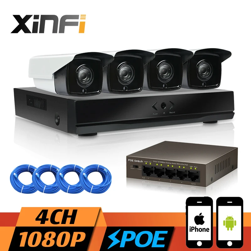 

XINFI 4CH 2MP CCTV Kit POE Surveillance System HDMI NVR Network Video Recorder 1080P HD Home Security poe Camera System DVR Kit