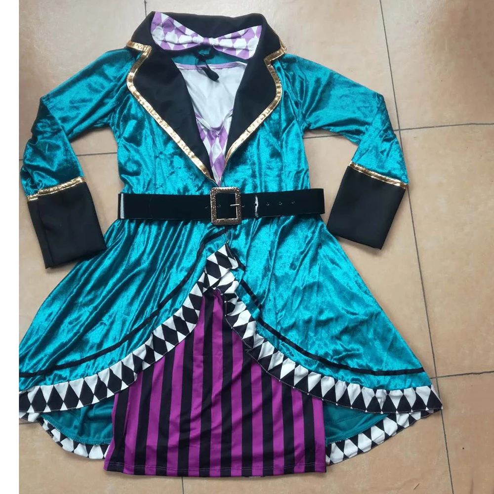 Alice in Wonderland Clown Mad Hatter Costume for Adults Women Fantasias Sexy Magician Cosplay Halloween Carnival Magic Dress